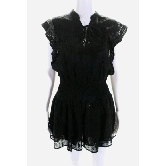 Moon River Smocked Waist Lace Ruffle Blouson Mini Dress Black Size Small - Picture 1 of 6